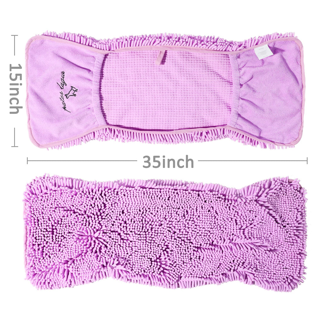Patas Lague Absorbent Dog Towel - Large 35x15 Inch Microfiber Quick Dry Pet Bath Towel with Hand Pockets, Lilac