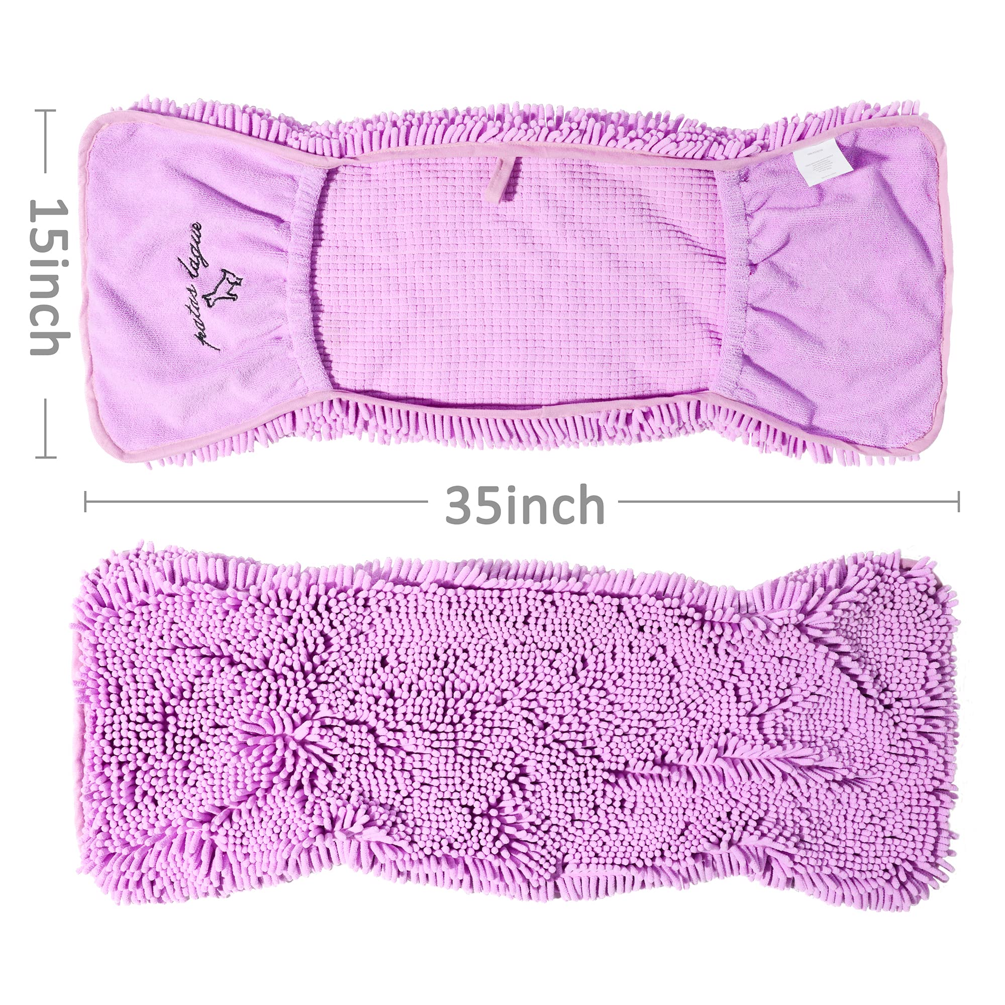 Patas Lague Absorbent Dog Towel - Large 35x15 Inch Microfiber Quick Dry Pet Bath Towel with Hand Pockets, Lilac
