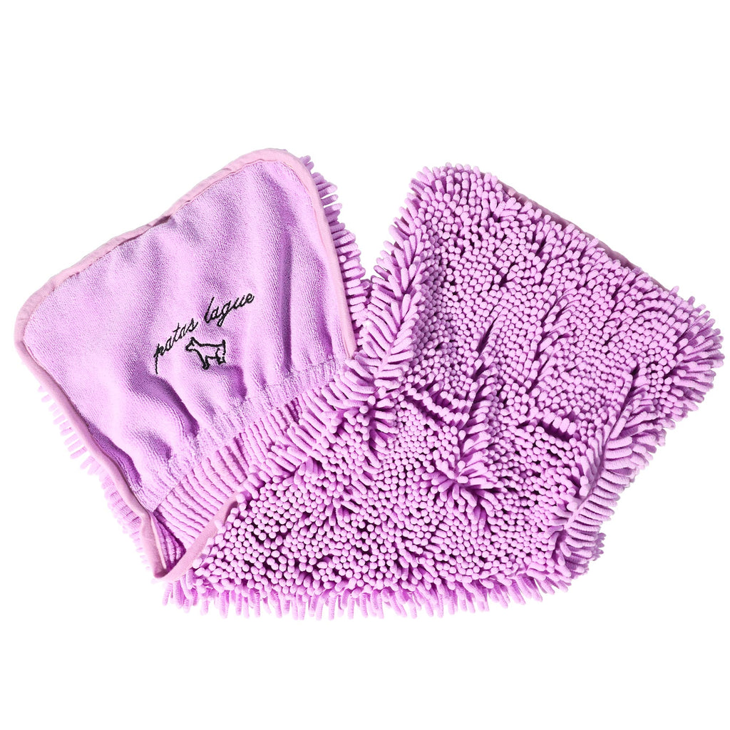 Patas Lague Absorbent Dog Towel - Large 35x15 Inch Microfiber Quick Dry Pet Bath Towel with Hand Pockets, Lilac