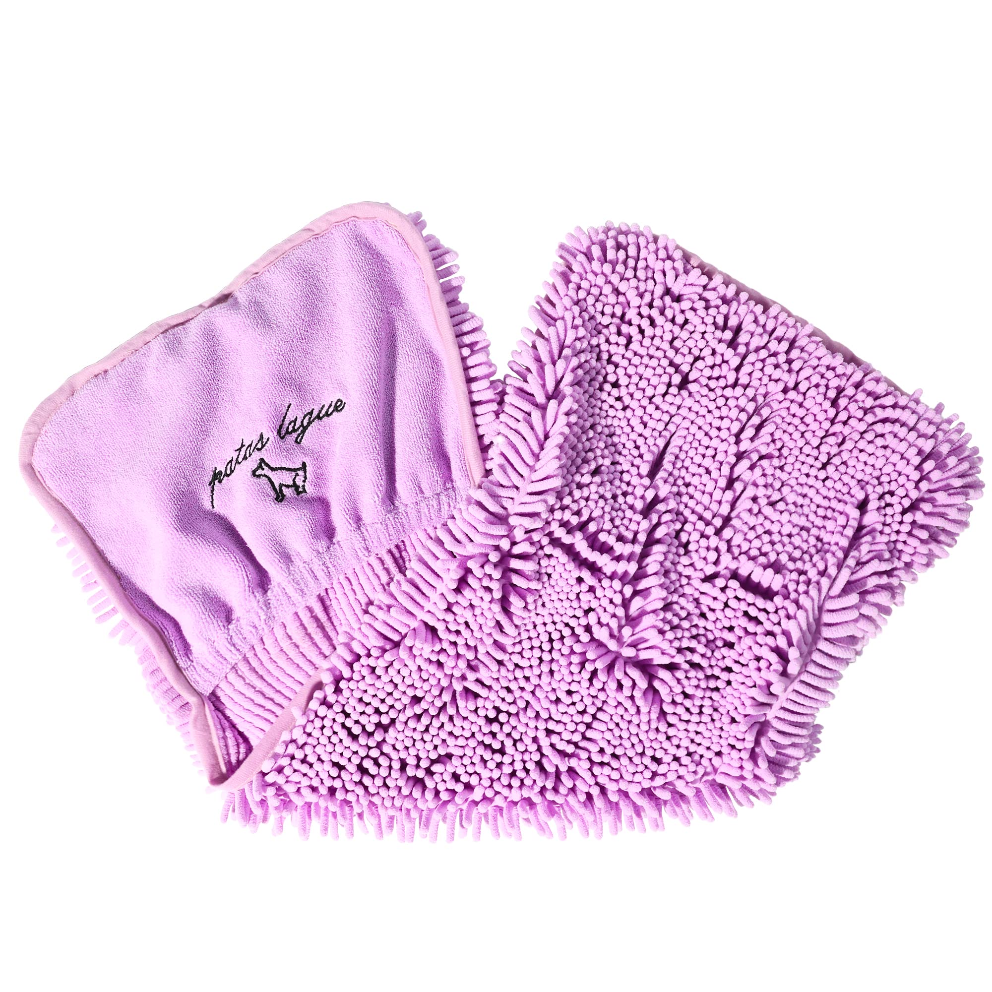 Patas Lague Absorbent Dog Towel - Large 35x15 Inch Microfiber Quick Dry Pet Bath Towel with Hand Pockets, Lilac