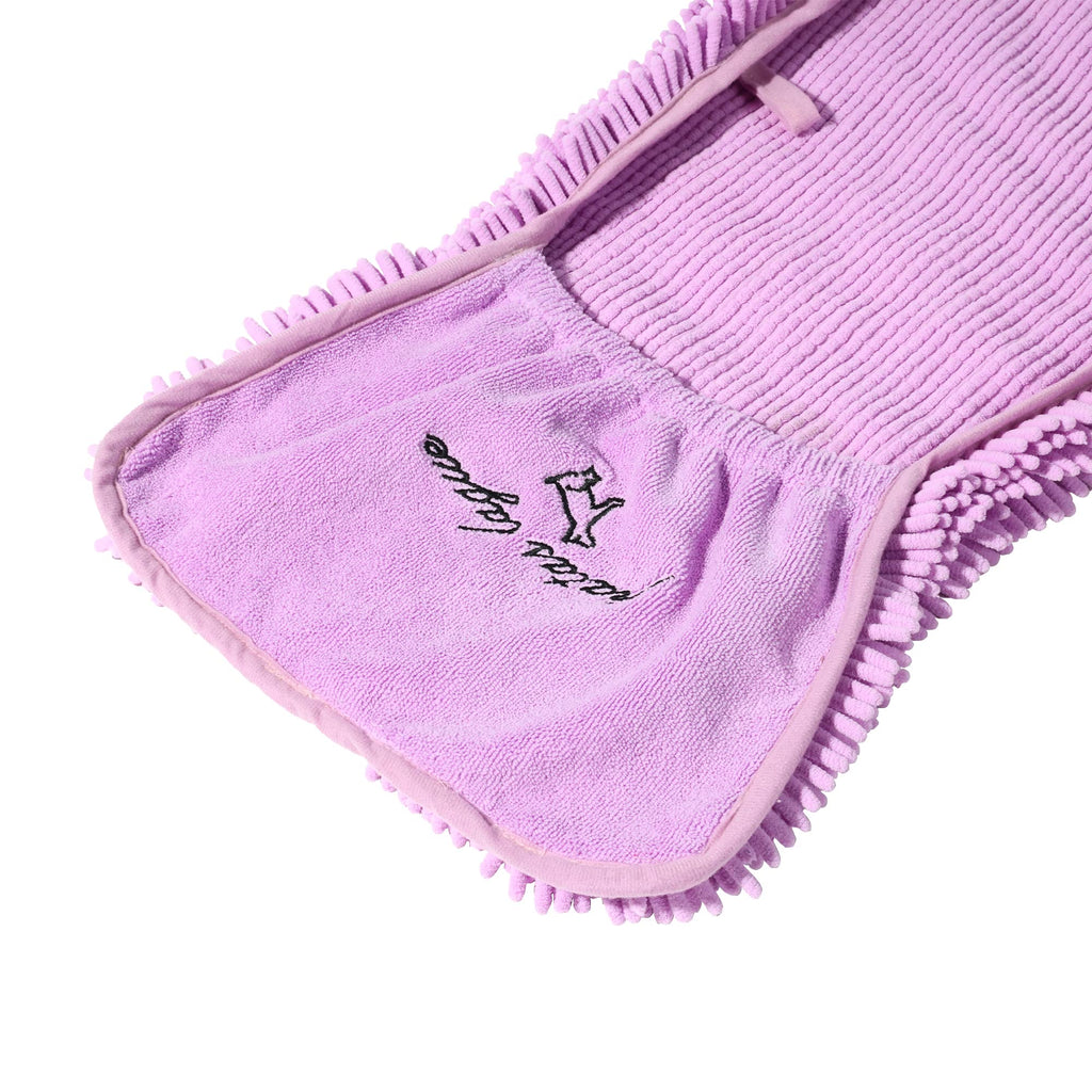 Patas Lague Absorbent Dog Towel - Large 35x15 Inch Microfiber Quick Dry Pet Bath Towel with Hand Pockets, Lilac