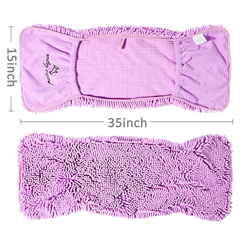 Patas Lague Absorbent Dog Towel - Large 35x15 Inch Microfiber Quick Dry Pet Bath Towel with Hand Pockets, Lilac