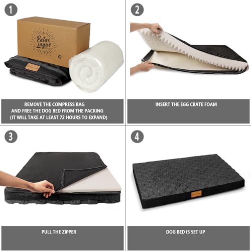 Patas Lague Orthopedic Dog Bed for Large Dogs, 36x24 Inches, Waterproof Egg Crate Foam with Washable Cover and Nonskid Bottom