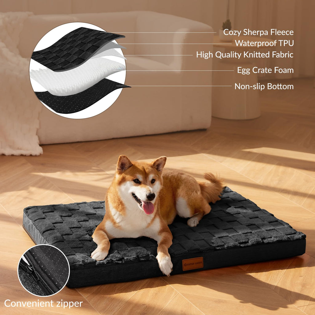 Patas Lague Orthopedic Dog Bed for Large Dogs, 36x24 Inches, Waterproof Egg Crate Foam with Washable Cover and Nonskid Bottom