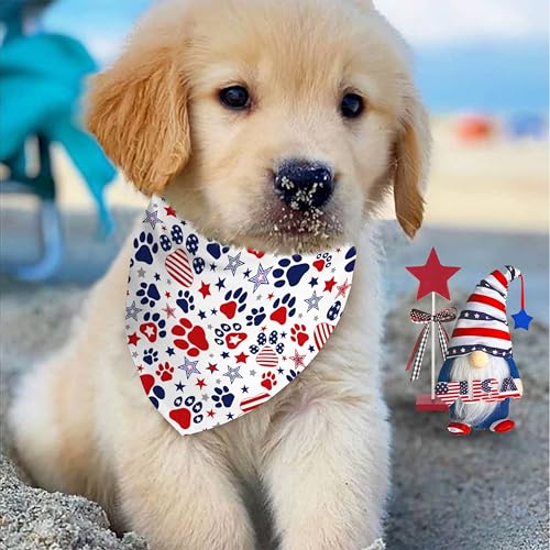 Patriotic Dog Bandana Reversible 2-Pack – Red, White and Blue Paw Star Design for Small Medium Dogs