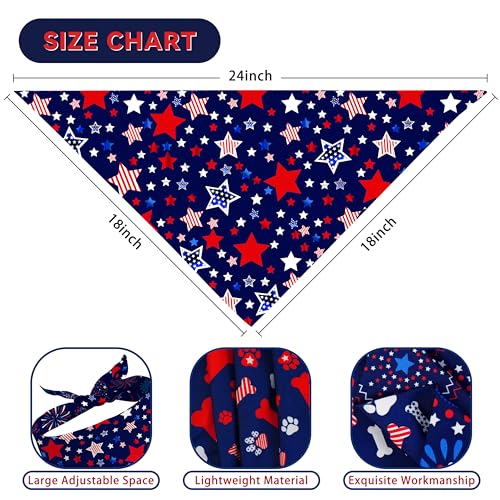 Patriotic Dog Bandana Reversible 2-Pack – Red, White and Blue Paw Star Design for Small Medium Dogs
