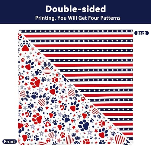 Patriotic Dog Bandana Reversible 2-Pack – Red, White and Blue Paw Star Design for Small Medium Dogs