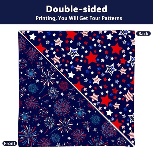 Patriotic Dog Bandana Reversible 2-Pack – Red, White and Blue Paw Star Design for Small Medium Dogs
