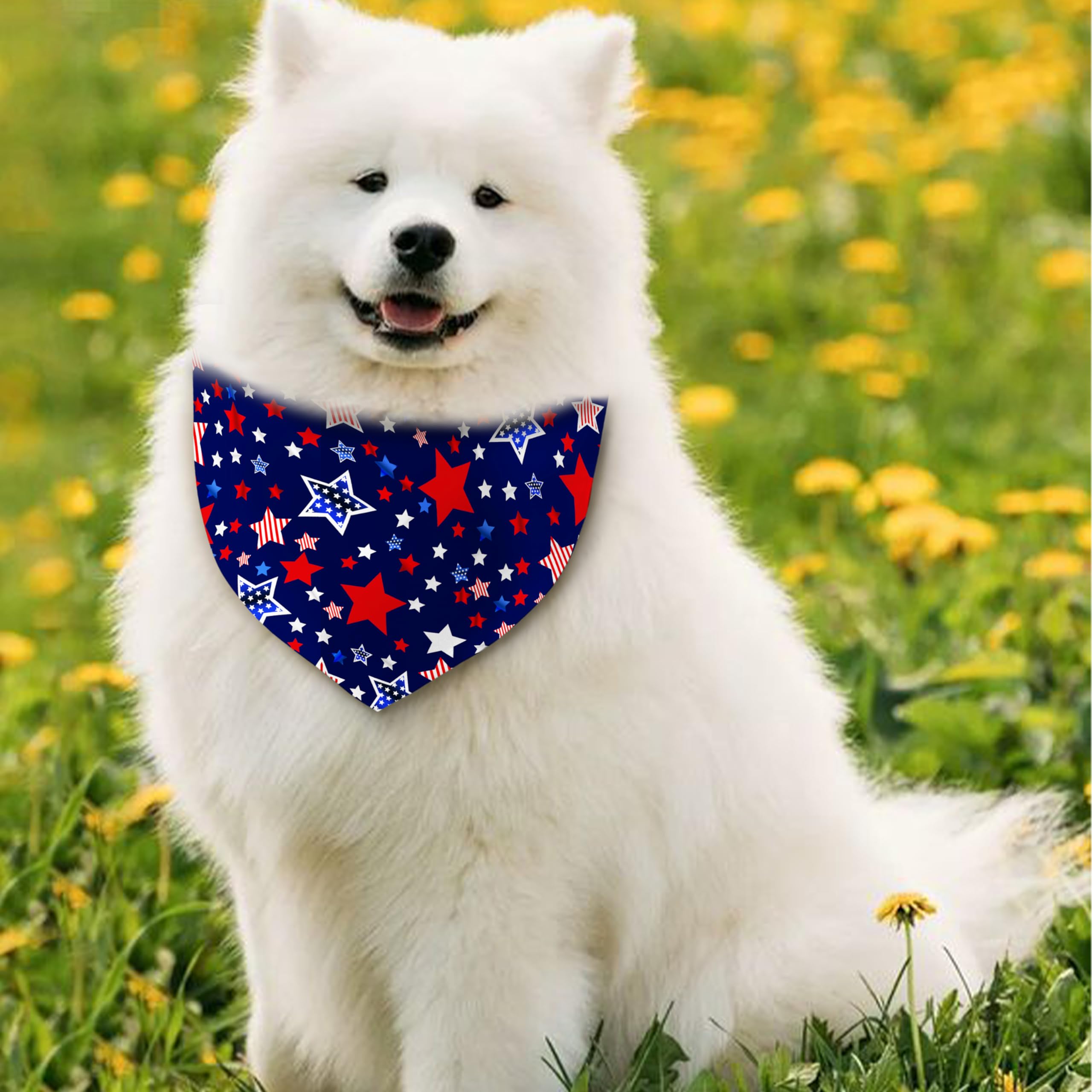 Patriotic Dog Bandana Reversible 2-Pack – Red, White and Blue Paw Star Design for Small Medium Dogs
