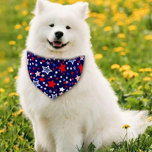Patriotic Dog Bandana Reversible 2-Pack – Red, White and Blue Paw Star Design for Small Medium Dogs
