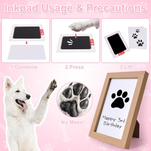 PATTEPOINT Dog Birthday Toy Set - Pink Squeaky Cake, Plush Bones, Hat, Bandana, Paw Print Kit & Photo Frame - Pet Gift Supplies