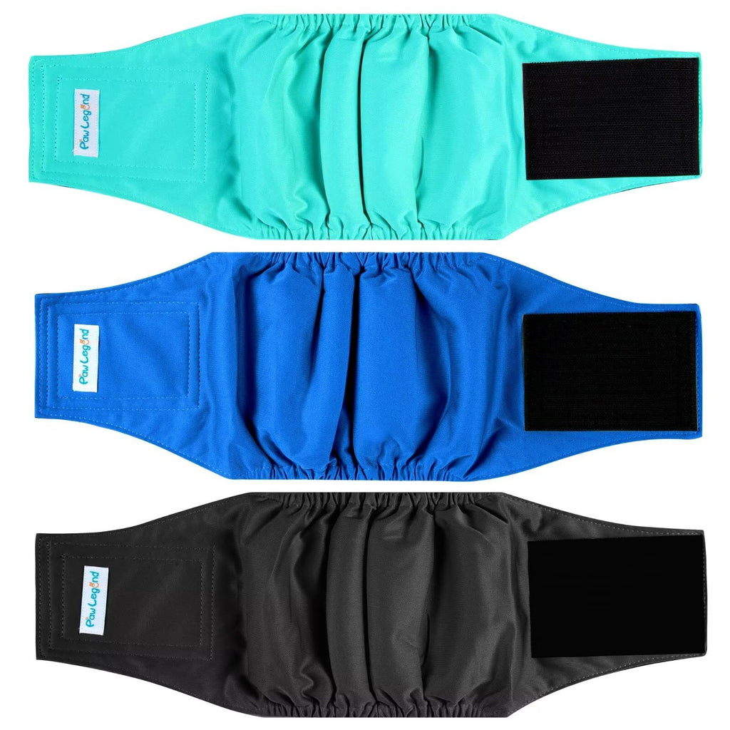 Paw Legend Large Washable Dog Belly Bands – Absorbent Male Dog Diapers, 3-Pack (Blue, Aqua, Black)