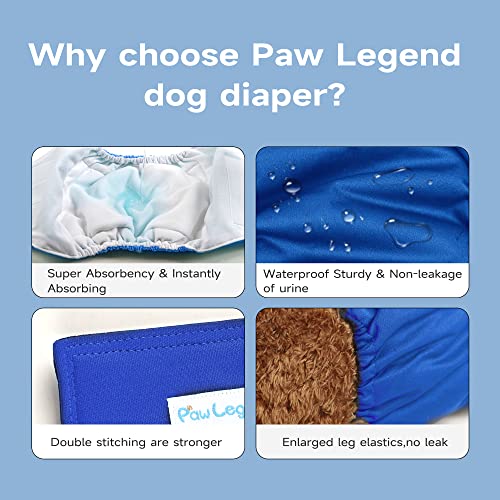 Paw Legend Large Washable Dog Belly Bands – Absorbent Male Dog Diapers, 3-Pack (Blue, Aqua, Black)