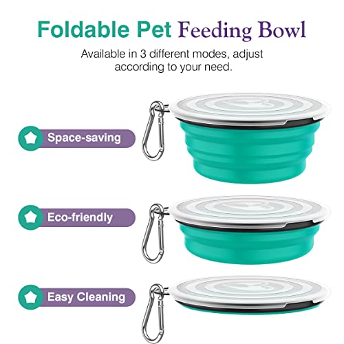 Pawaboo Collapsible Silicone Dog Bowls 2-Pack with Lids & Carabiners - Violet/Turquoise, 12 oz Each