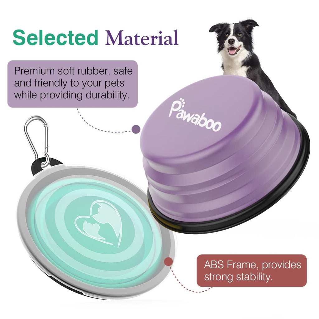 Pawaboo Collapsible Silicone Dog Bowls 2-Pack with Lids & Carabiners - Violet/Turquoise, 12 oz Each