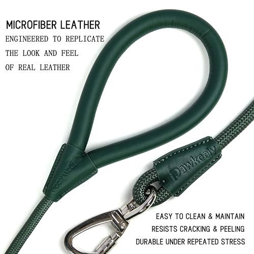 Pawkooly 6-Foot Heavy Duty Dog Leash – Reinforced Nylon Rope with Leather Handle, Lockable Swivel Clip, for Medium to Large Dogs