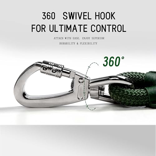 Pawkooly 6-Foot Heavy Duty Dog Leash – Reinforced Nylon Rope with Leather Handle, Lockable Swivel Clip, for Medium to Large Dogs