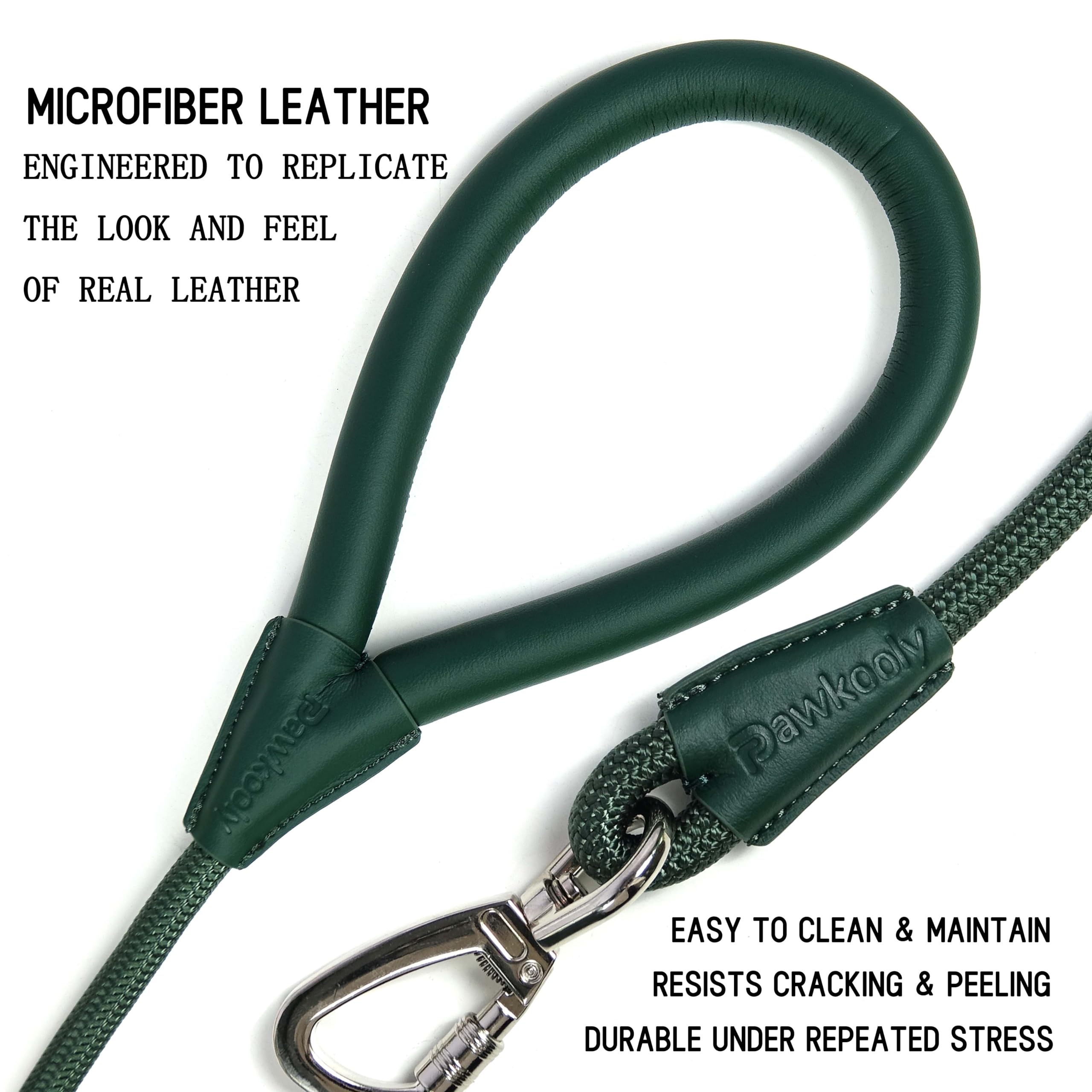 Pawkooly 6-Foot Heavy Duty Dog Leash – Reinforced Nylon Rope with Leather Handle, Lockable Swivel Clip, for Medium to Large Dogs