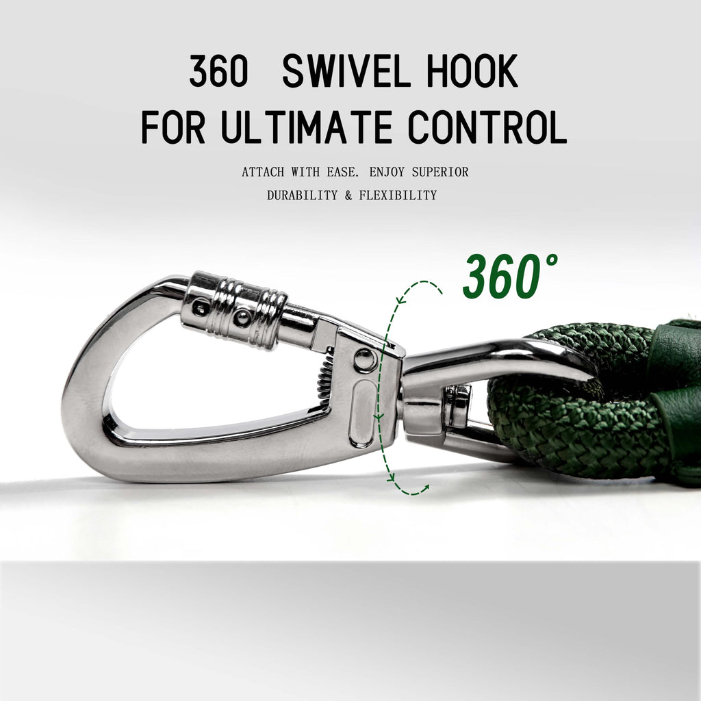 Pawkooly 6-Foot Heavy Duty Dog Leash – Reinforced Nylon Rope with Leather Handle, Lockable Swivel Clip, for Medium to Large Dogs