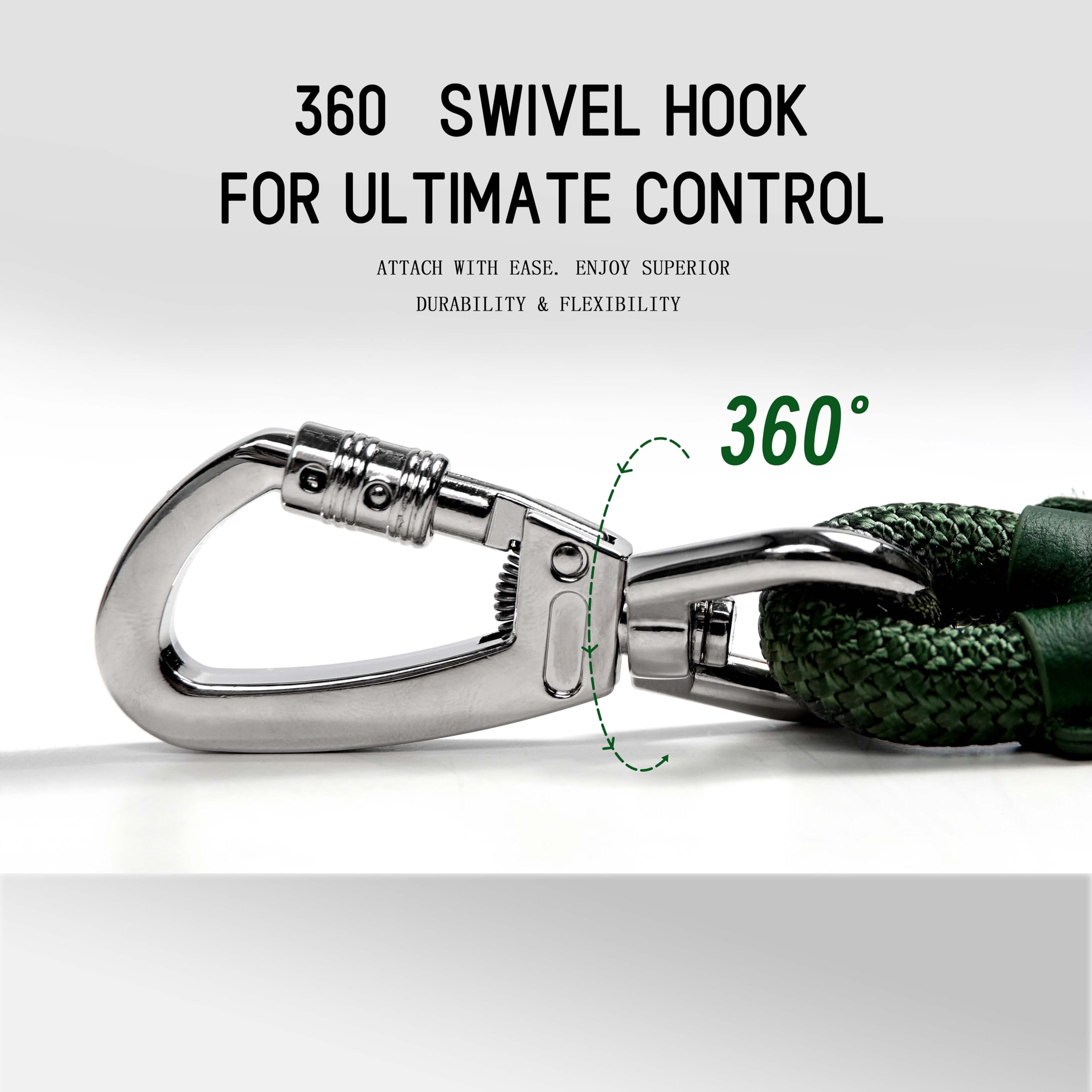 Pawkooly 6-Foot Heavy Duty Dog Leash – Reinforced Nylon Rope with Leather Handle, Lockable Swivel Clip, for Medium to Large Dogs