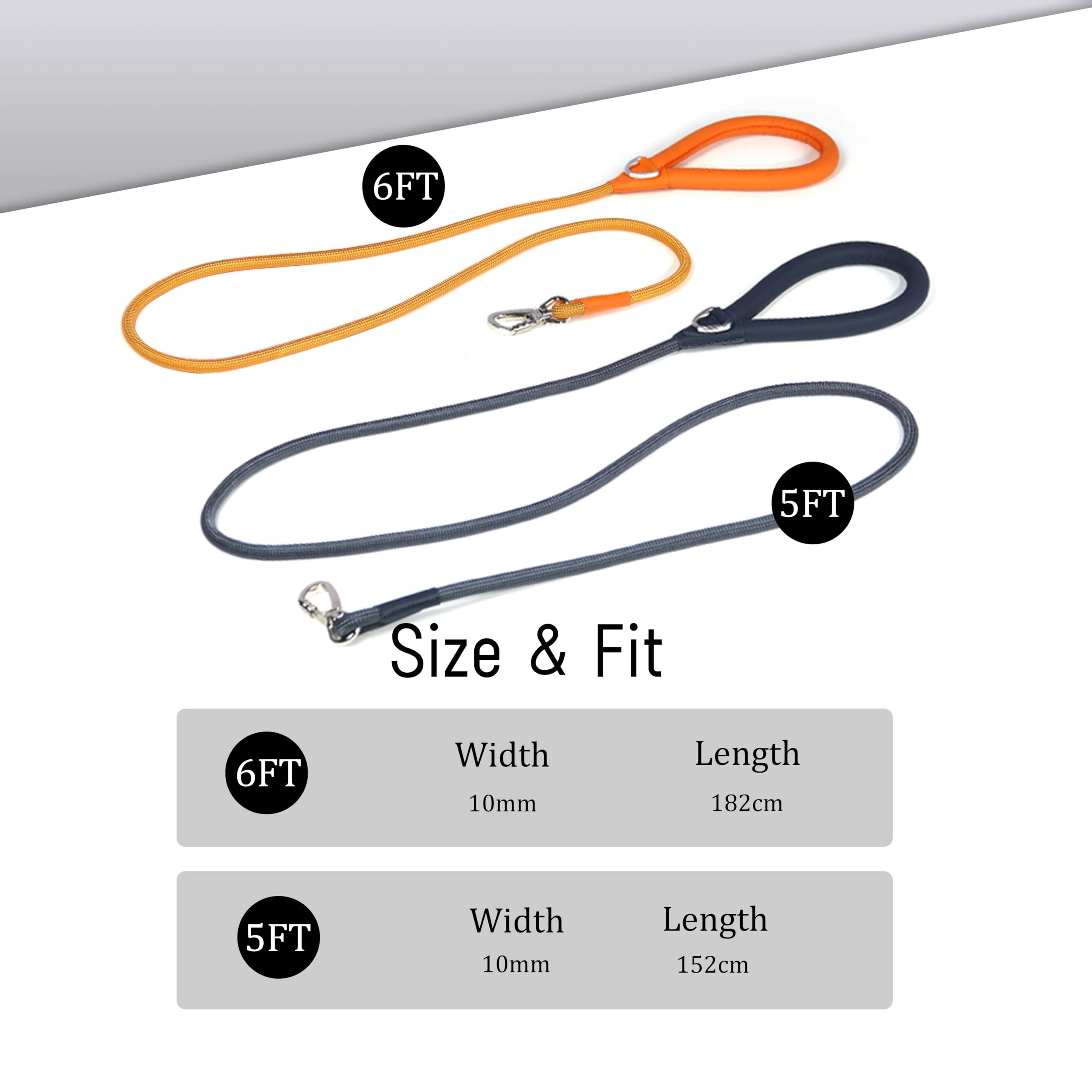 Pawkooly 6-Foot Heavy Duty Dog Leash – Reinforced Nylon Rope with Leather Handle, Lockable Swivel Clip, for Medium to Large Dogs