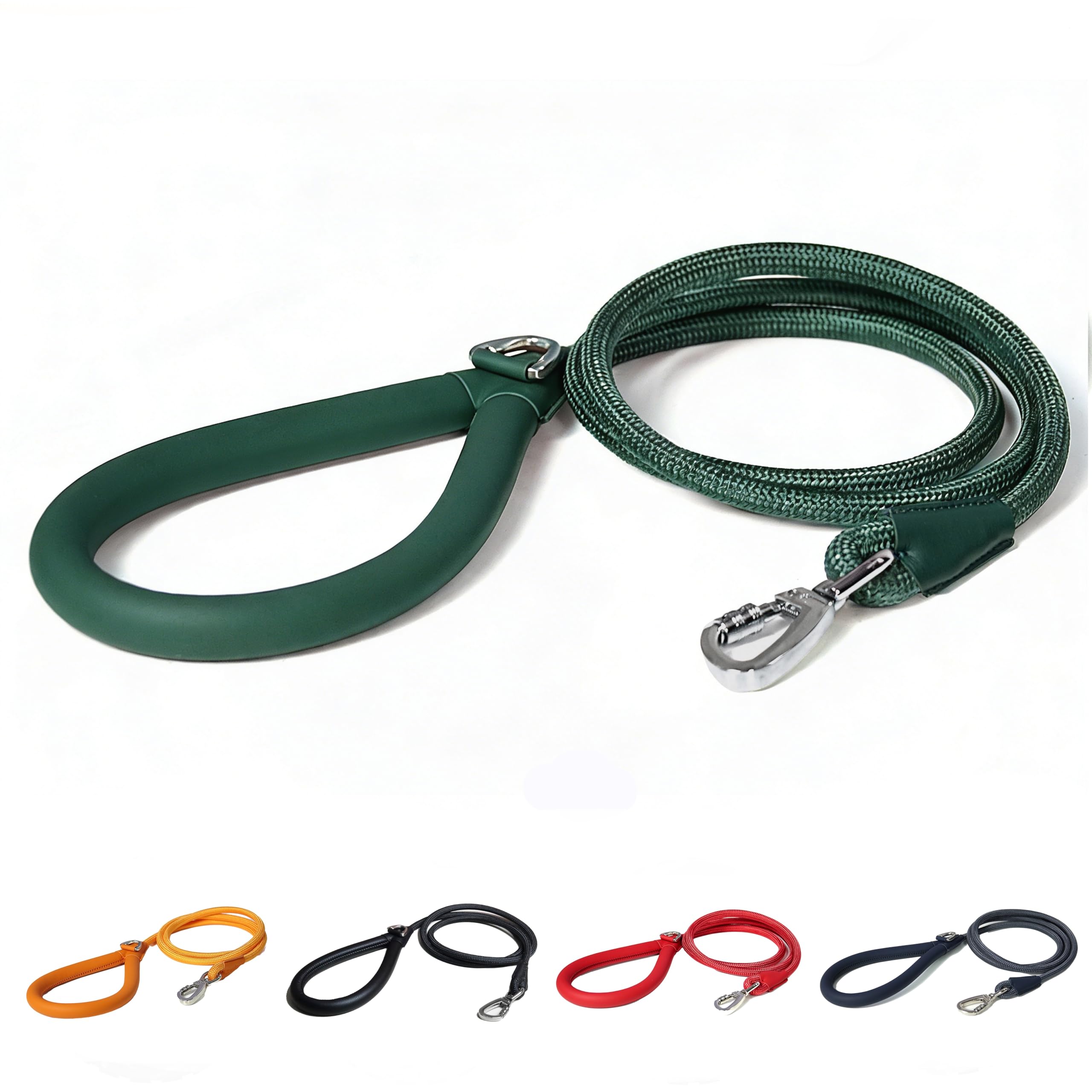 Pawkooly 6-Foot Heavy Duty Dog Leash – Reinforced Nylon Rope with Leather Handle, Lockable Swivel Clip, for Medium to Large Dogs