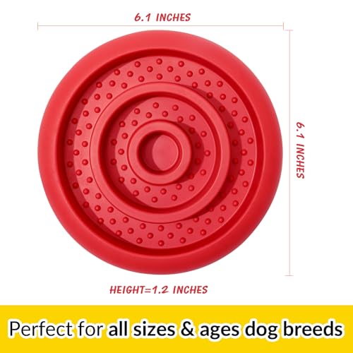 Pawnana Slow Feeder Lick Mat for Dogs - Natural Rubber, Red, 6.1 Inch, Dishwasher Safe