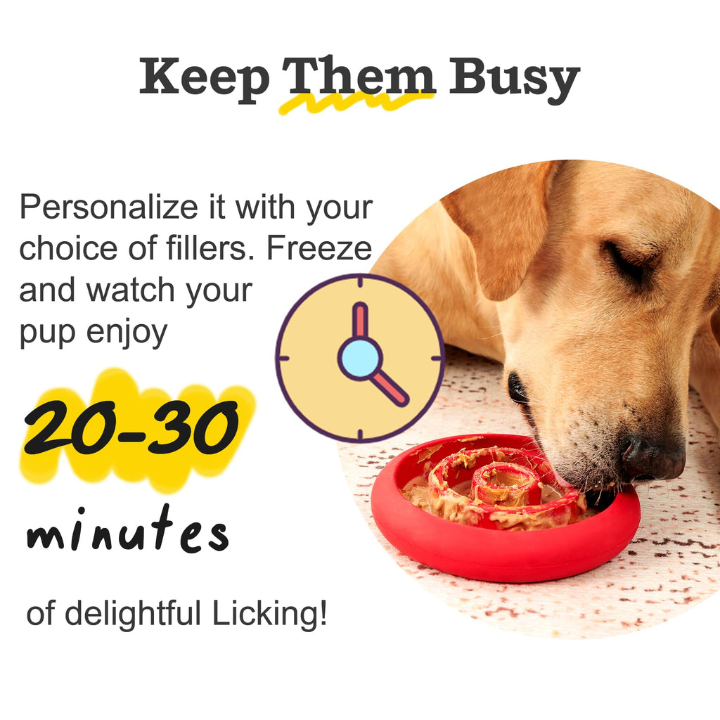 Pawnana Slow Feeder Lick Mat for Dogs - Natural Rubber, Red, 6.1 Inch, Dishwasher Safe
