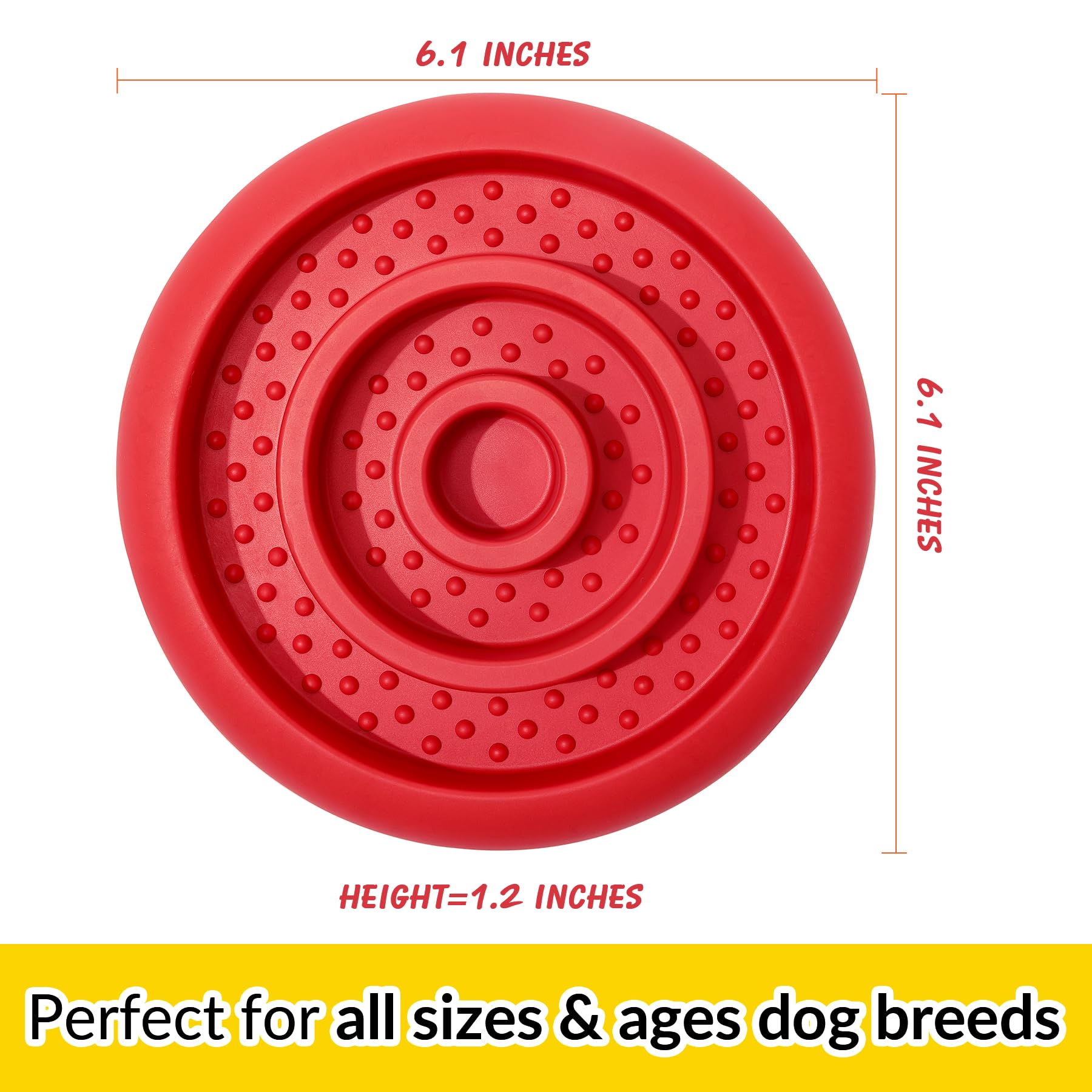 Pawnana Slow Feeder Lick Mat for Dogs - Natural Rubber, Red, 6.1 Inch, Dishwasher Safe
