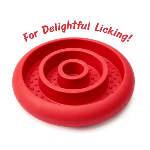 Pawnana Slow Feeder Lick Mat for Dogs - Natural Rubber, Red, 6.1 Inch, Dishwasher Safe