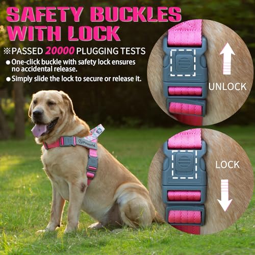 PAWORLD Medium Pink No-Pull Service Dog Vest Harness with 4 Reflective Patches and Handle