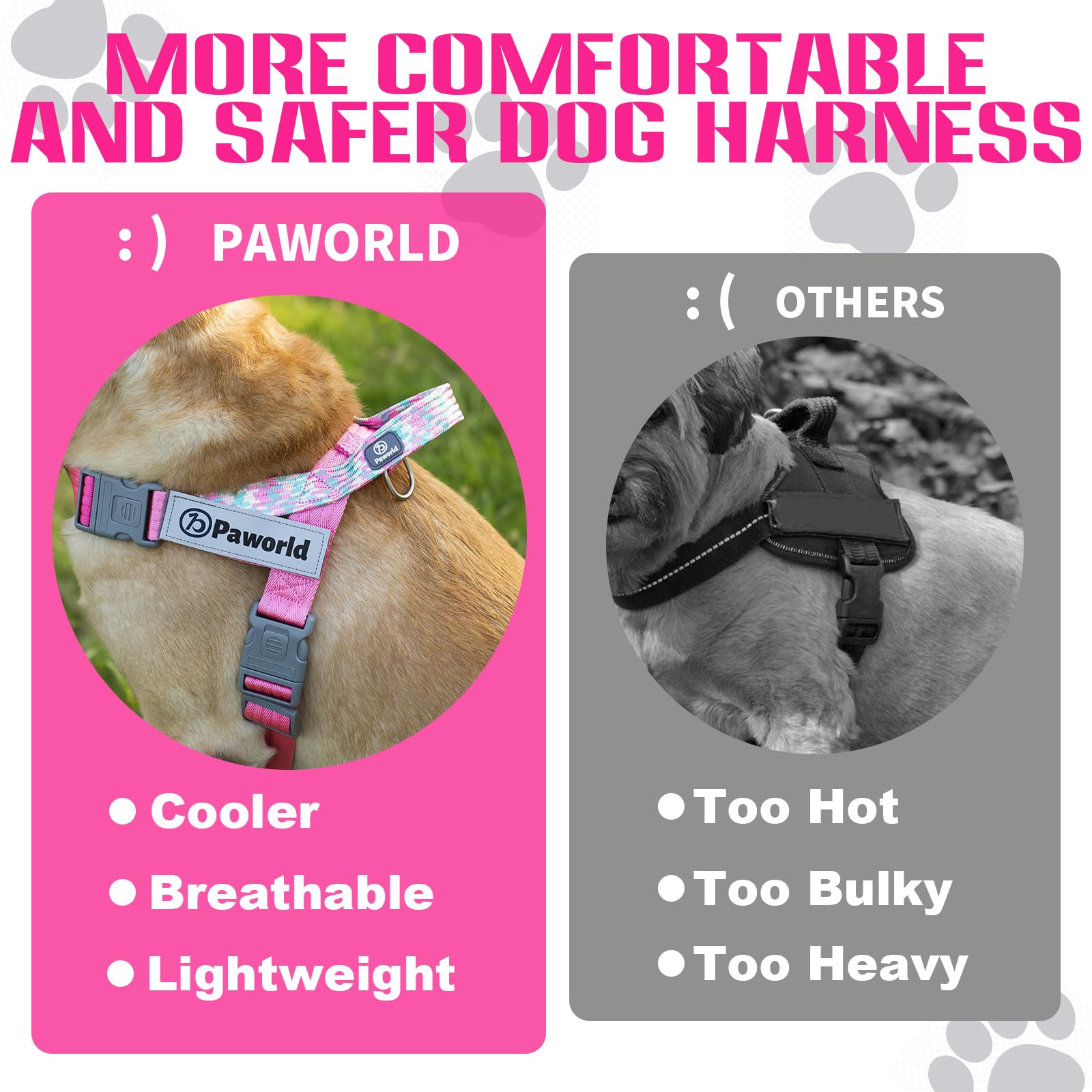 PAWORLD Medium Pink No-Pull Service Dog Vest Harness with 4 Reflective Patches and Handle