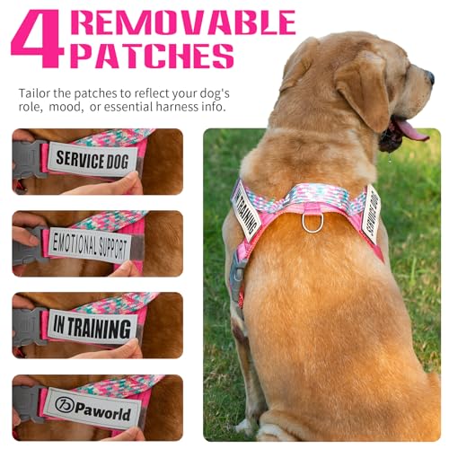 PAWORLD No-Pull Service Dog Vest Harness with 4 Reflective Patches, Small, Pink