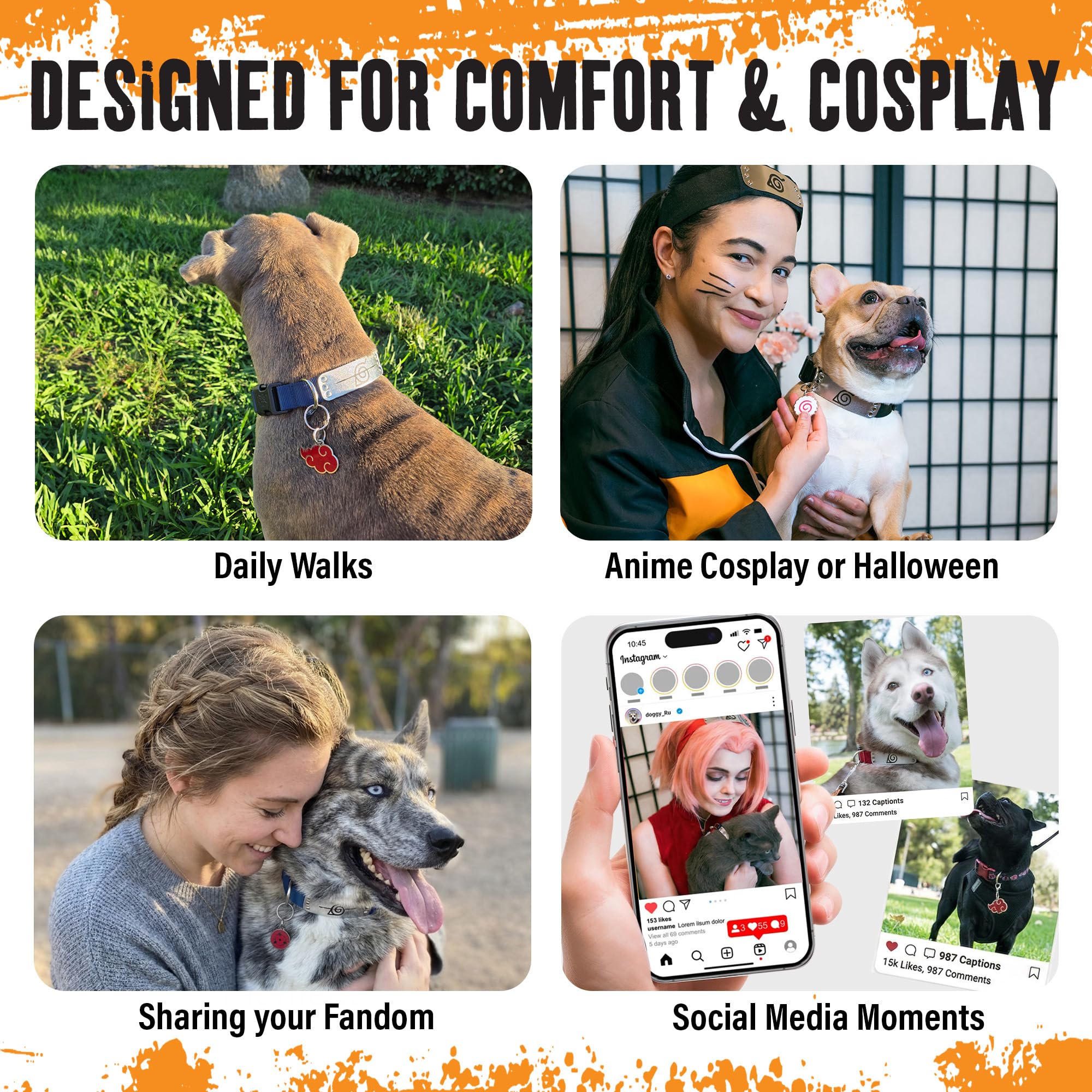Pawsonify Naruto Dog Collar – Officially Licensed Hidden Leaf Village Anime Collar for Large, Medium, Small Dogs – Black Rogue