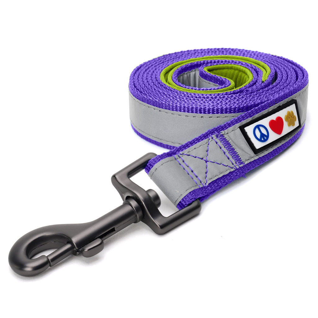 Pawtitas 6 ft Padded Dog Leash – Purple Reflective Neoprene Handle for Small Dogs