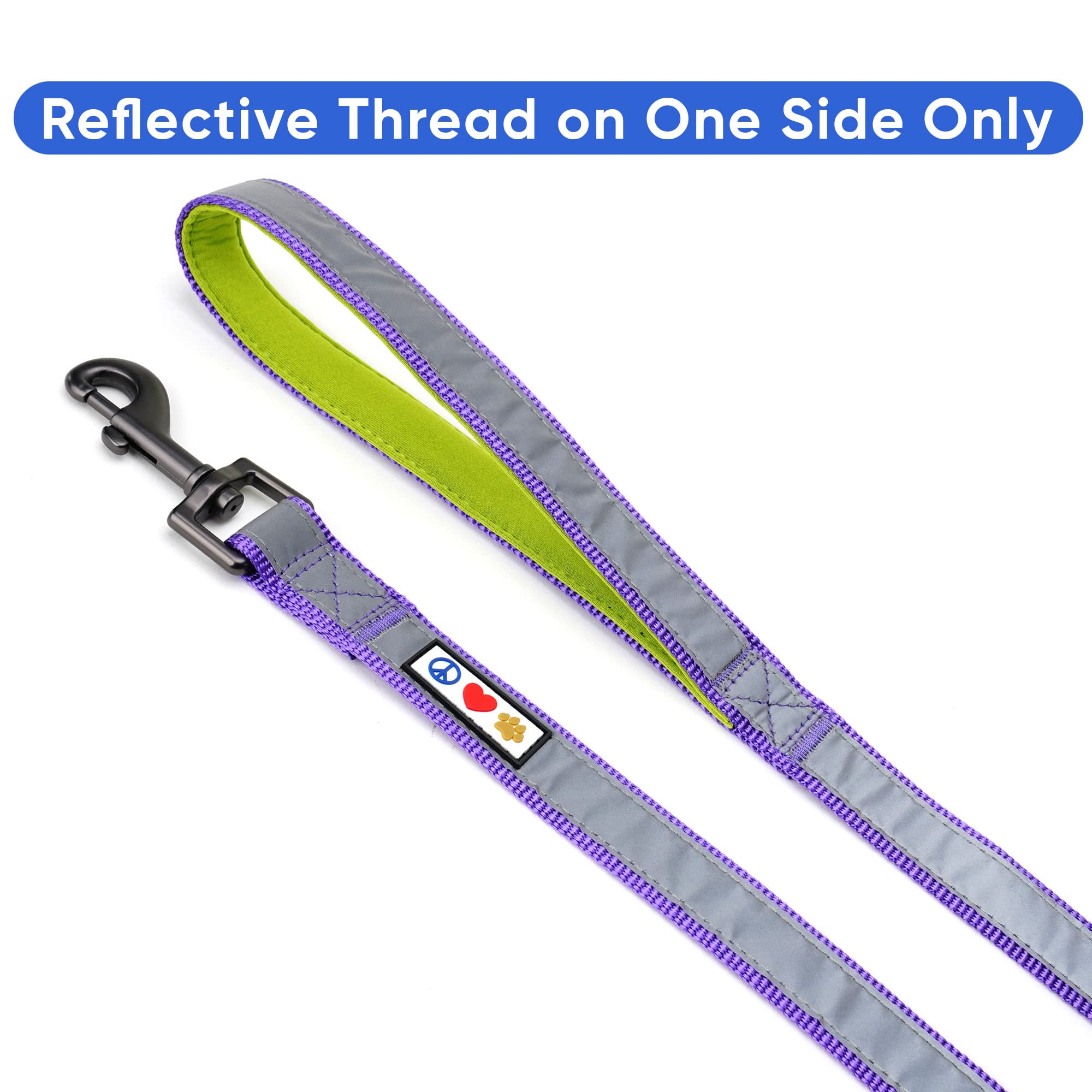 Pawtitas 6 ft Padded Dog Leash – Purple Reflective Neoprene Handle for Small Dogs