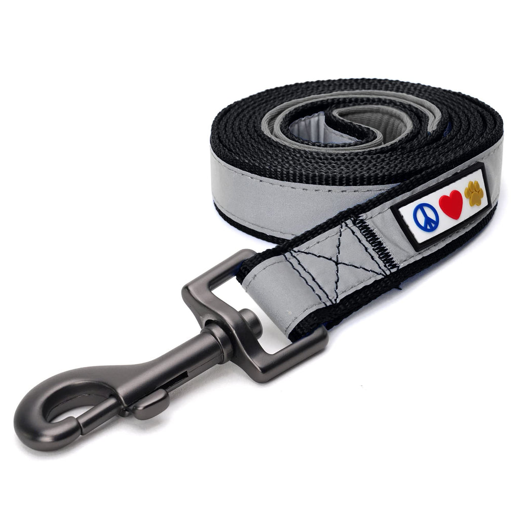 Pawtitas Custom ID Dog Leash: 6ft Reflective Padded Handle with Embroidered Name & Phone Number - Black