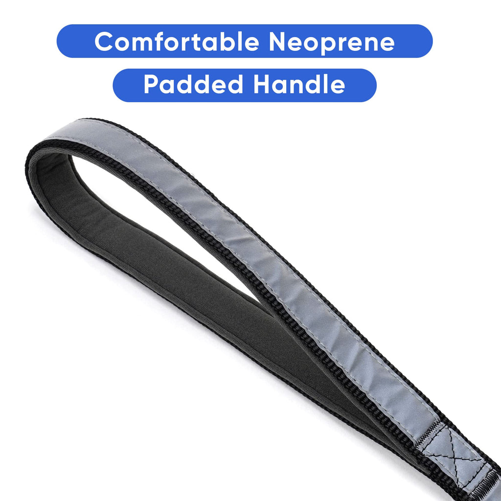 Pawtitas Custom ID Dog Leash: 6ft Reflective Padded Handle with Embroidered Name & Phone Number - Black