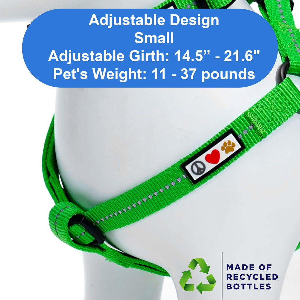 Pawtitas Recycled Nylon Step-in Dog Harness - Reflective, Adjustable, No-Pull, Small Green