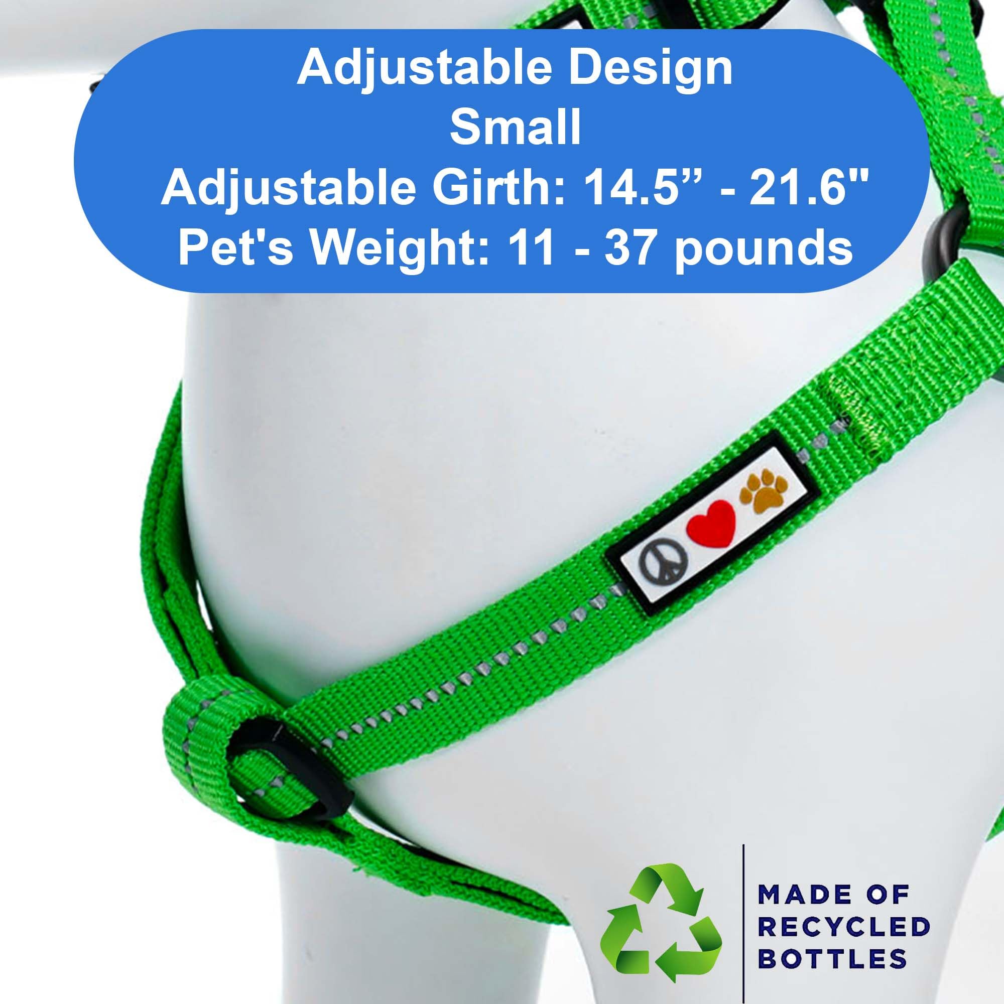 Pawtitas Recycled Nylon Step-in Dog Harness - Reflective, Adjustable, No-Pull, Small Green