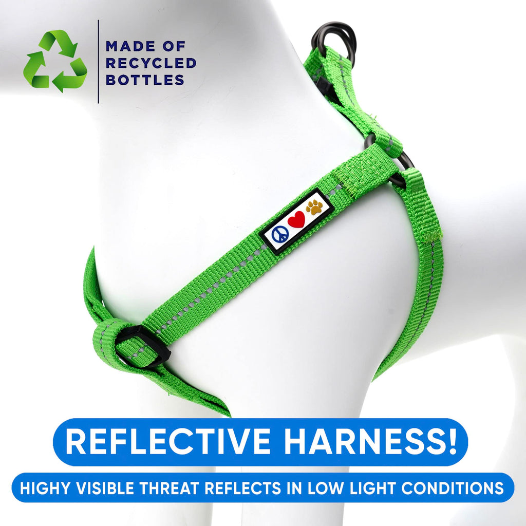Pawtitas Recycled Nylon Step-in Dog Harness - Reflective, Adjustable, No-Pull, Small Green