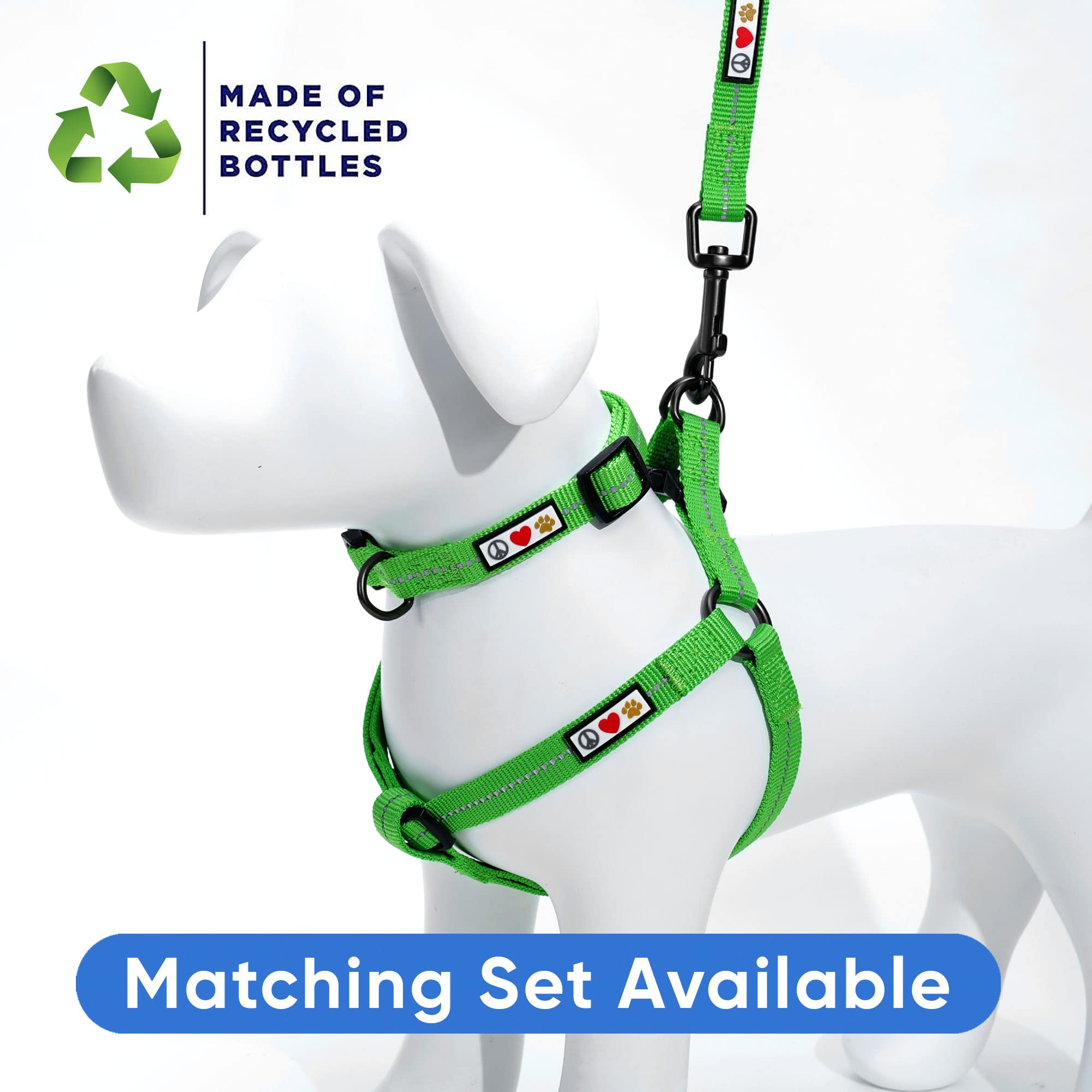 Pawtitas Recycled Nylon Step-in Dog Harness - Reflective, Adjustable, No-Pull, Small Green