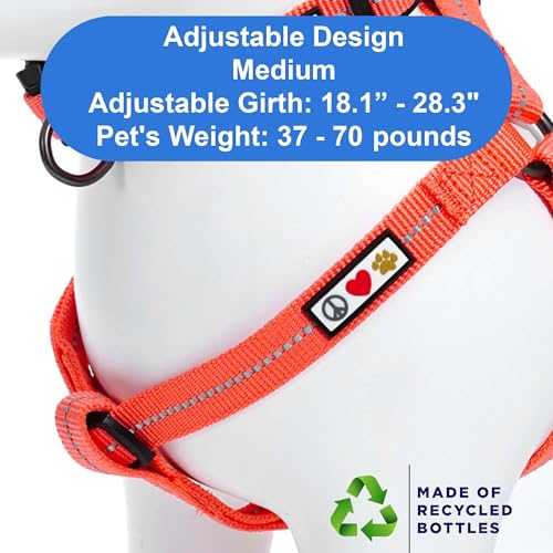 Pawtitas Recycled Reflective Step-in Dog Harness - Medium Coral - Adjustable No-Pull Vest for Dogs 20-28 Inch Chest