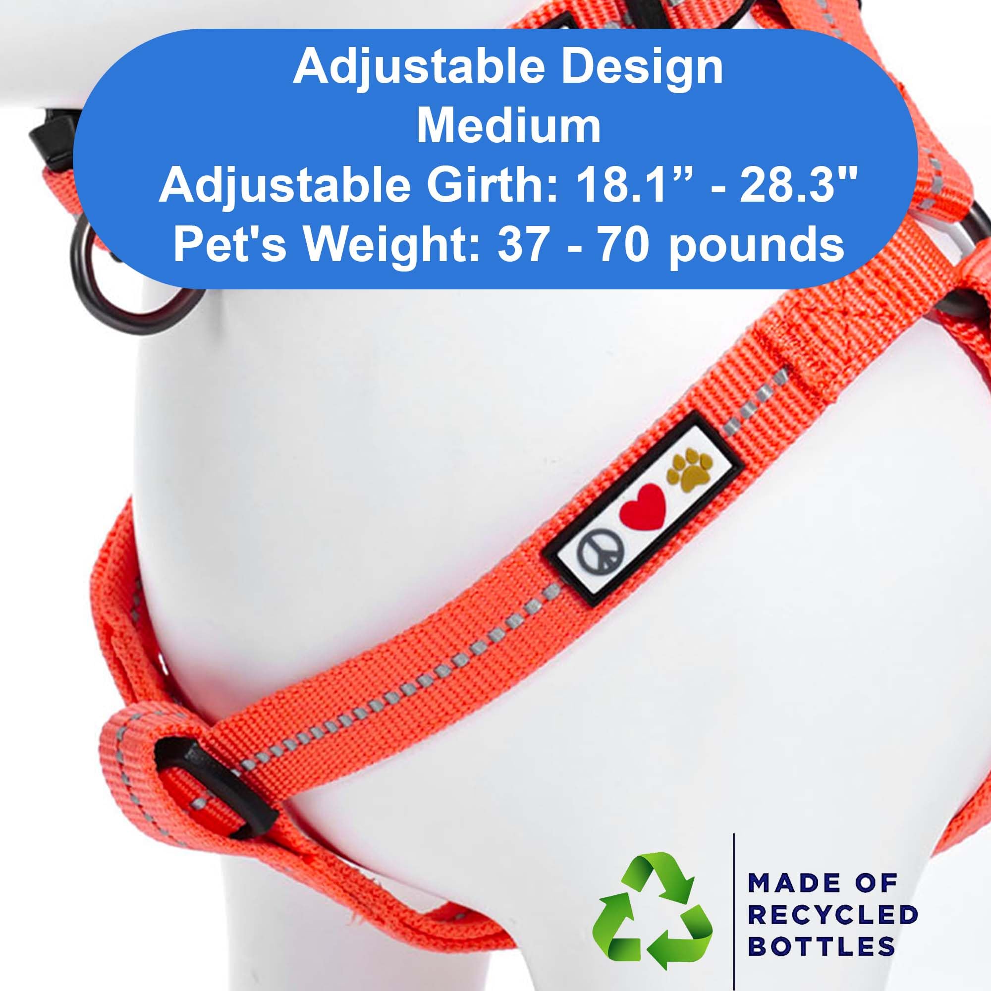 Pawtitas Recycled Reflective Step-in Dog Harness - Medium Coral - Adjustable No-Pull Vest for Dogs 20-28 Inch Chest