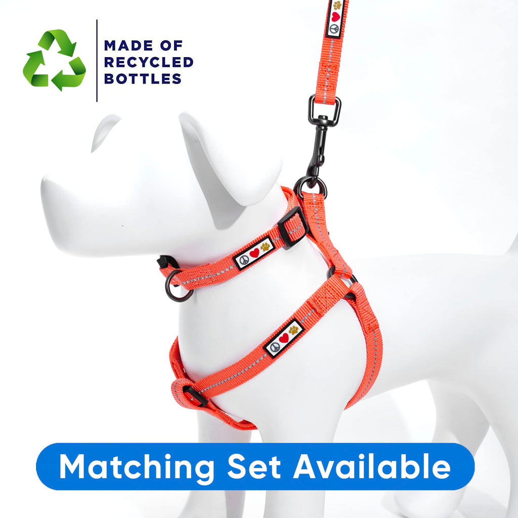Pawtitas Recycled Reflective Step-in Dog Harness - Medium Coral - Adjustable No-Pull Vest for Dogs 20-28 Inch Chest