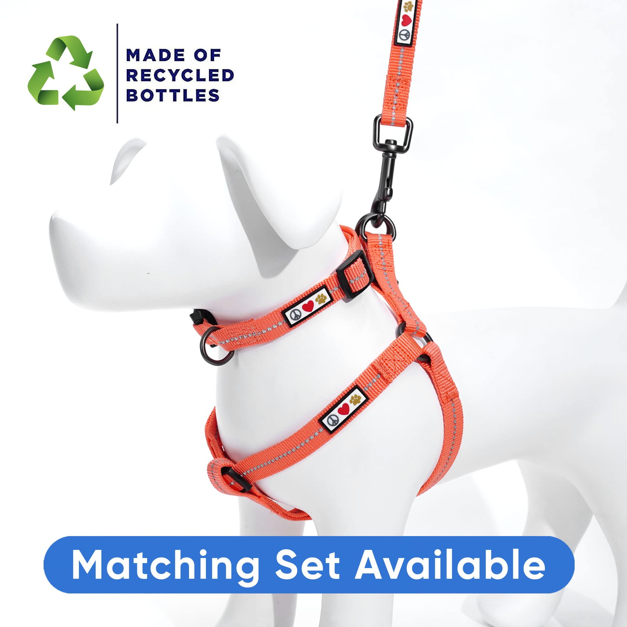 Pawtitas Recycled Reflective Step-in Dog Harness - Medium Coral - Adjustable No-Pull Vest for Dogs 20-28 Inch Chest