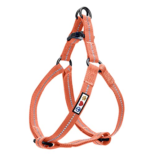 Pawtitas Recycled Reflective Step-in Dog Harness - Medium Coral - Adjustable No-Pull Vest for Dogs 20-28 Inch Chest