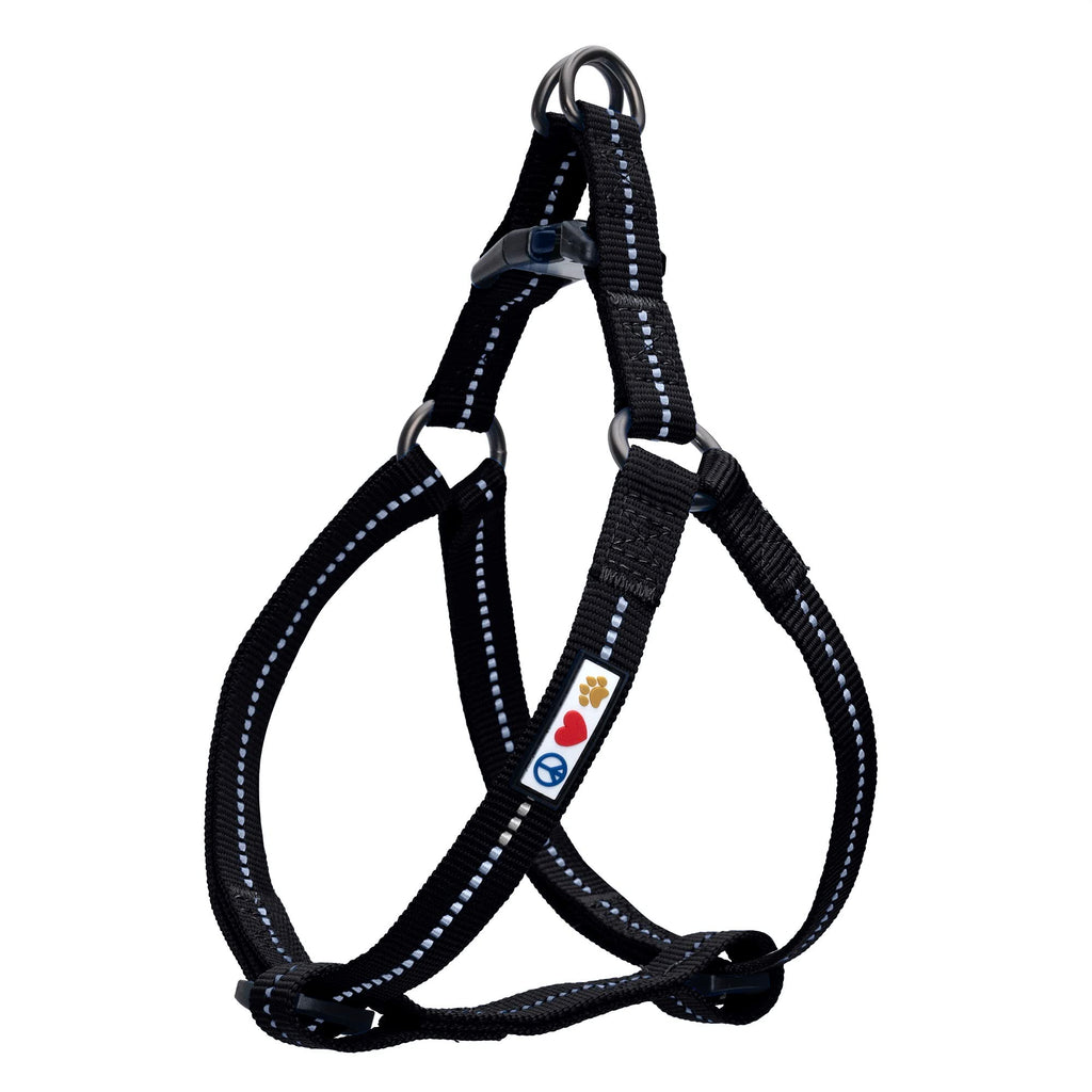 Pawtitas Recycled Reflective Step-in Dog Harness – Adjustable No-Pull Vest, Small Black, Made from Ocean Recycled Bottles