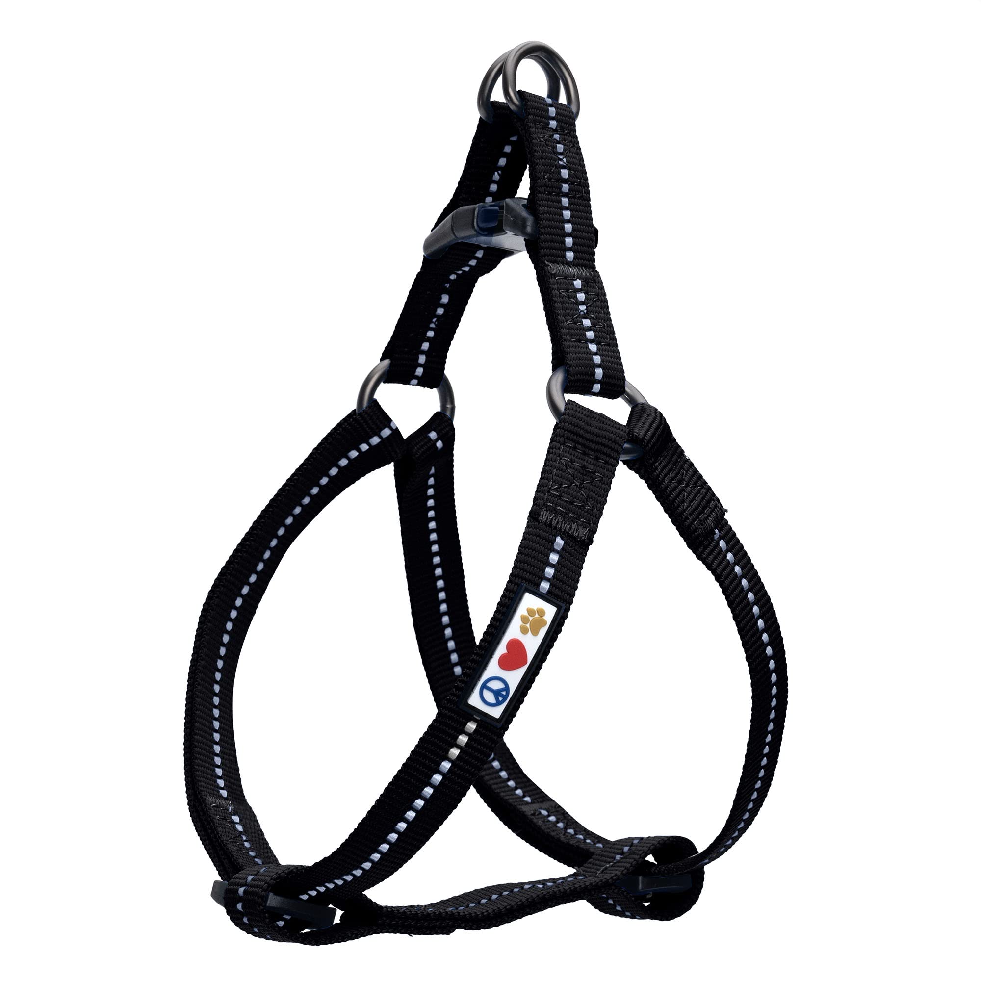 Pawtitas Recycled Reflective Step-in Dog Harness – Adjustable No-Pull Vest, Small Black, Made from Ocean Recycled Bottles