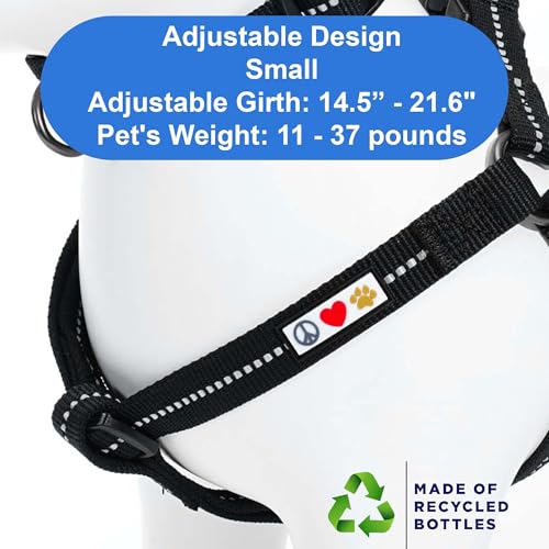 Pawtitas Recycled Reflective Step-in Dog Harness – Adjustable No-Pull Vest, Small Black, Made from Ocean Recycled Bottles